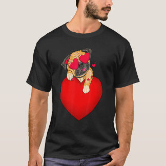Schattige Pug Valentijnsdag Vasthoudend Hart Mijn T-shirt