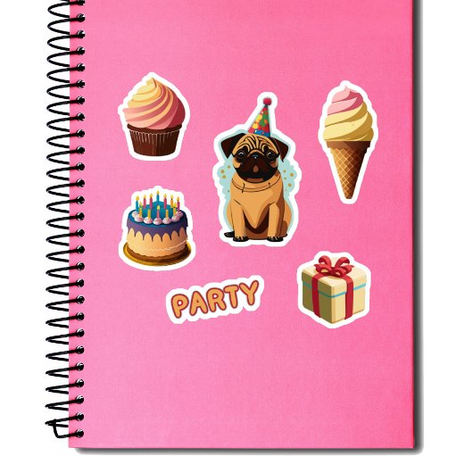 Schattige Pug verjaardagsfeestje Sticker