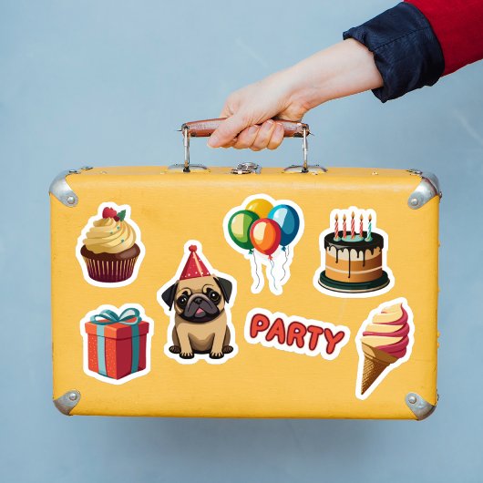 Schattige Pug verjaardagsfeestje Sticker