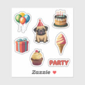 Schattige Pug verjaardagsfeestje Sticker (Vel)