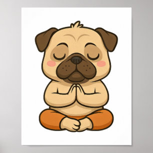 Schattige pug yoga meditatie relaxatie cartoon poster