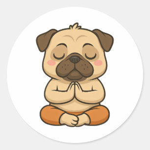 Schattige pug yoga meditatie relaxatie cartoon ronde sticker