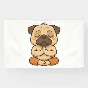 Schattige pug yoga meditatie relaxatie cartoon spandoek