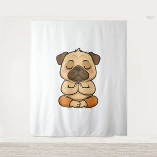 Schattige pug yoga meditatie relaxatie cartoon wandkleed