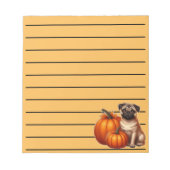 Schattige Pug Zittend Naast Pompoenen En Bladeren Notitieblok (Voorkant)