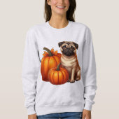 Schattige Pug Zittend Naast Pompoenen Met Herfst Trui (Voorkant)