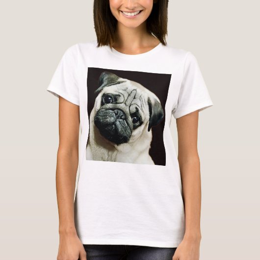 Schattige Pug Zwart Wit Stijl T-Shirt (Voorkant)