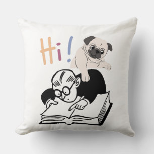 Schattige Pugg Puppy en Man die Boek Leest Hoi Gro Kussen