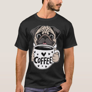 Schattige Puggond die een kopje koffie vasthoudt,  T-shirt
