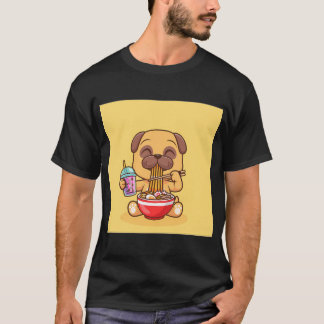 Schattige Puggond die Ramen eet en Melkthee drinkt T-shirt