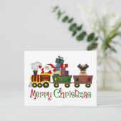 Schattige pugs en Santa in Speelgoed-T - shirts, g Feestdagenkaart (Staand voorkant)