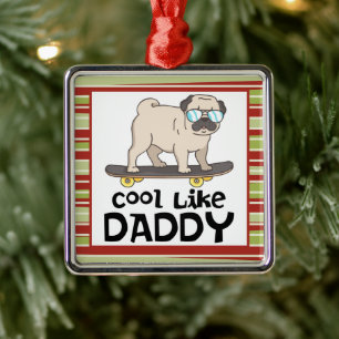 Schattige Pugs hond Cool als Papa Kerstmis Metalen Ornament