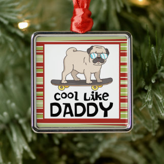 Schattige Pugs hond Cool als Papa Kerstmis Metalen Ornament