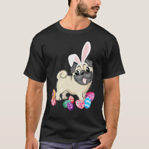 Schattige Pugs hond met konijnenhoed Paaseieren Bl T-shirt