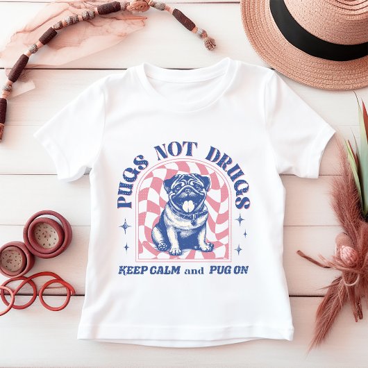 Schattige 'Pugs Not Drugs' Retro Pastel Roze en Bl
