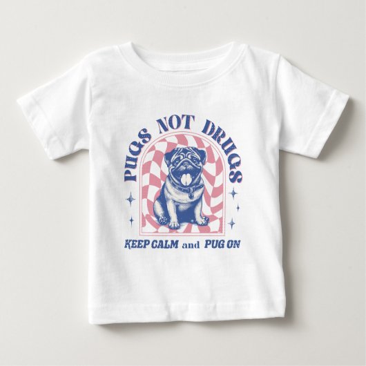 Schattige 'Pugs Not Drugs' Retro Pastel Roze en Bl (Voorkant)
