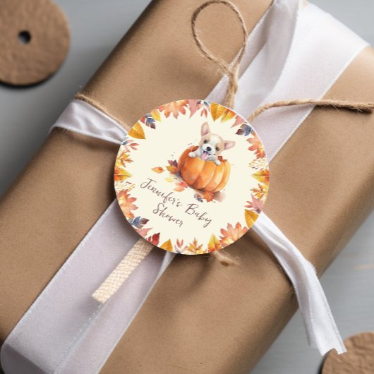 Schattige Pumpkin Puppy Baby shower Ronde Sticker