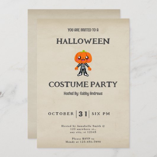 Schattige Pumpkinhead Skeleton  Halloween Kaart (Voorkant / Achterkant)