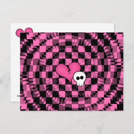 Schattige punk heet roze en zwart hart en schedel briefkaart (Voorkant / Achterkant)