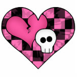 Schattige punk heet roze en zwart hart en schedel fotobeeldje magneet<br><div class="desc">Schattige meisjesachtige hete roze en zwarte emo,  scène en punk rots retro jaren 80 dambordpatroon met een schedel en gebroken hart als een 5 x 7" acryl fotosculptuur magneet.</div>