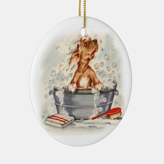 Schattige pup in bad keramisch ornament (Rechts)