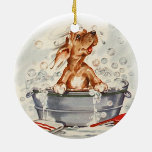 Schattige pup in bad keramisch ornament (Achterkant)