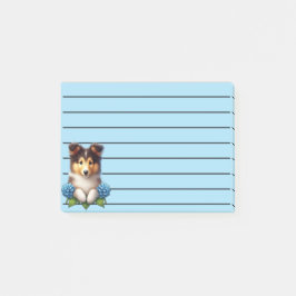 Schattige pup met blauwe bloemen post-it® notes