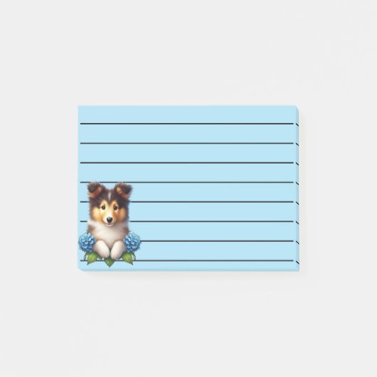 Schattige pup met blauwe bloemen post-it® notes (Voorkant)