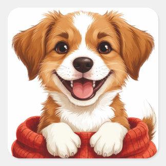 Schattige Pup Met Sjaal Voor Hondenliefhebbers Vierkante Sticker