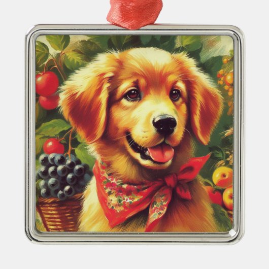 Schattige  Puppie Portret Metalen Ornament (Voorkant)