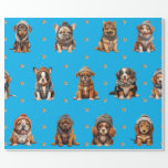 Schattige Puppies 1 kerstvakantie op Blue Cadeaupapier<br><div class="desc">Schattigee puppies op vakantieinpakpapier zullen iedereen vermaken en verrukken die je het cadeau geeft! Schattig, kwaliteit inpakpapier zal uw favoriet zijn. Prettige feestdagen Zoek naar al onze vakantie puppy producten in onze Collecties, Hondenras Ornamenten, en Vakantie Wraps en Accessoires. Bovendien helpen alle producten met een dierthema die worden verkocht in...</div>