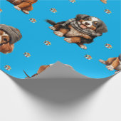 Schattige Puppies 1 kerstvakantie op Blue Cadeaupapier (Hoek)