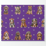 Schattige Puppies 1 kerstvakantie op Paarse Cadeaupapier<br><div class="desc">Schattigee puppies op vakantieinpakpapier zullen iedereen vermaken en verrukken die je het cadeau geeft! Schattig, kwaliteit inpakpapier zal uw favoriet zijn. Prettige feestdagen Zoek naar al onze vakantie puppy producten in onze Collecties, Hondenras Ornamenten, en Vakantie Wraps en Accessoires. Bovendien helpen alle producten met een dierthema die worden verkocht in...</div>