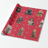 Schattige Puppies 4 kerstvakantie op rood Cadeaupapier (Uitgerold)