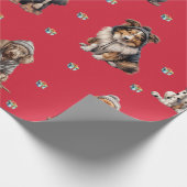 Schattige Puppies 4 kerstvakantie op rood Cadeaupapier (Hoek)