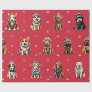 Schattige Puppies 5 kerstvakantie op rood Cadeaupapier