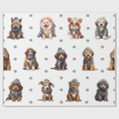 Schattige Puppies 6 Kerstvakantie op Wit Cadeaupapier (Vlak)