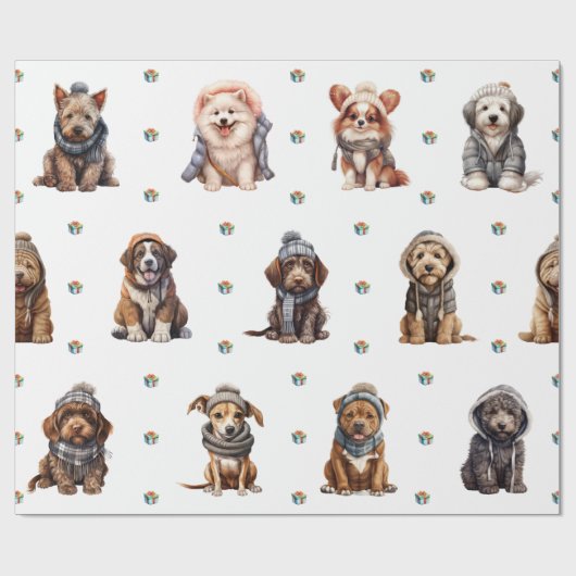 Schattige Puppies 6 Kerstvakantie op Wit Cadeaupapier (Vlak)