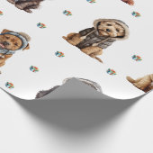 Schattige Puppies 6 Kerstvakantie op Wit Cadeaupapier (Hoek)