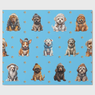 Schattige Puppies 7 kerstvakantie op Blue Cadeaupapier