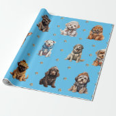 Schattige Puppies 7 kerstvakantie op Blue Cadeaupapier (Uitgerold)
