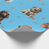 Schattige Puppies 7 kerstvakantie op Blue Cadeaupapier (Hoek)