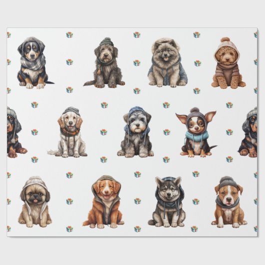 Schattige Puppies 8 kerstvakantie op wit Cadeaupapier (Vlak)