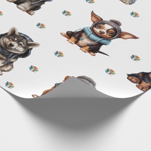 Schattige Puppies 8 kerstvakantie op wit Cadeaupapier (Hoek)