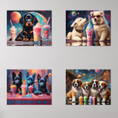Schattige Puppies die Buitengewone Milkshakes drin Muurkunst Sets (Voorkant)