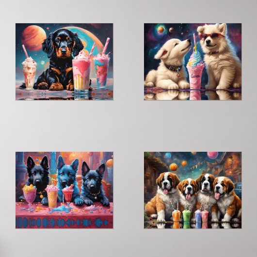 Schattige Puppies die Buitengewone Milkshakes drin Muurkunst Sets (Voorkant)