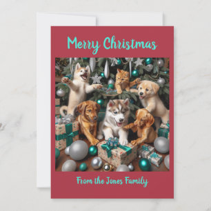 Schattige Puppies en Kitten met Kerstmis Feestdagenkaart