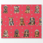 Schattige Puppies kerstvakantie op rood Cadeaupapier<br><div class="desc">Schattigee puppies op vakantieinpakpapier zullen iedereen vermaken en verrukken die je het cadeau geeft! Schattig, kwaliteit inpakpapier zal uw favoriet zijn. Prettige feestdagen Zoek naar al onze vakantie puppy producten in onze Collecties, Hondenras Ornamenten, en Vakantie Wraps en Accessoires. Bovendien helpen alle producten met een dierthema die worden verkocht in...</div>