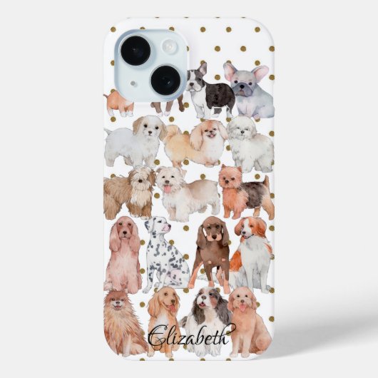 Schattige Puppies Polka Dots-gepersonaliseerd Case-Mate iPhone Case (Achterkant)