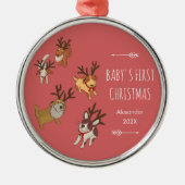 Schattige Puppies Rendier Baby's Eerste Kerstmis Metalen Ornament (Voorkant)